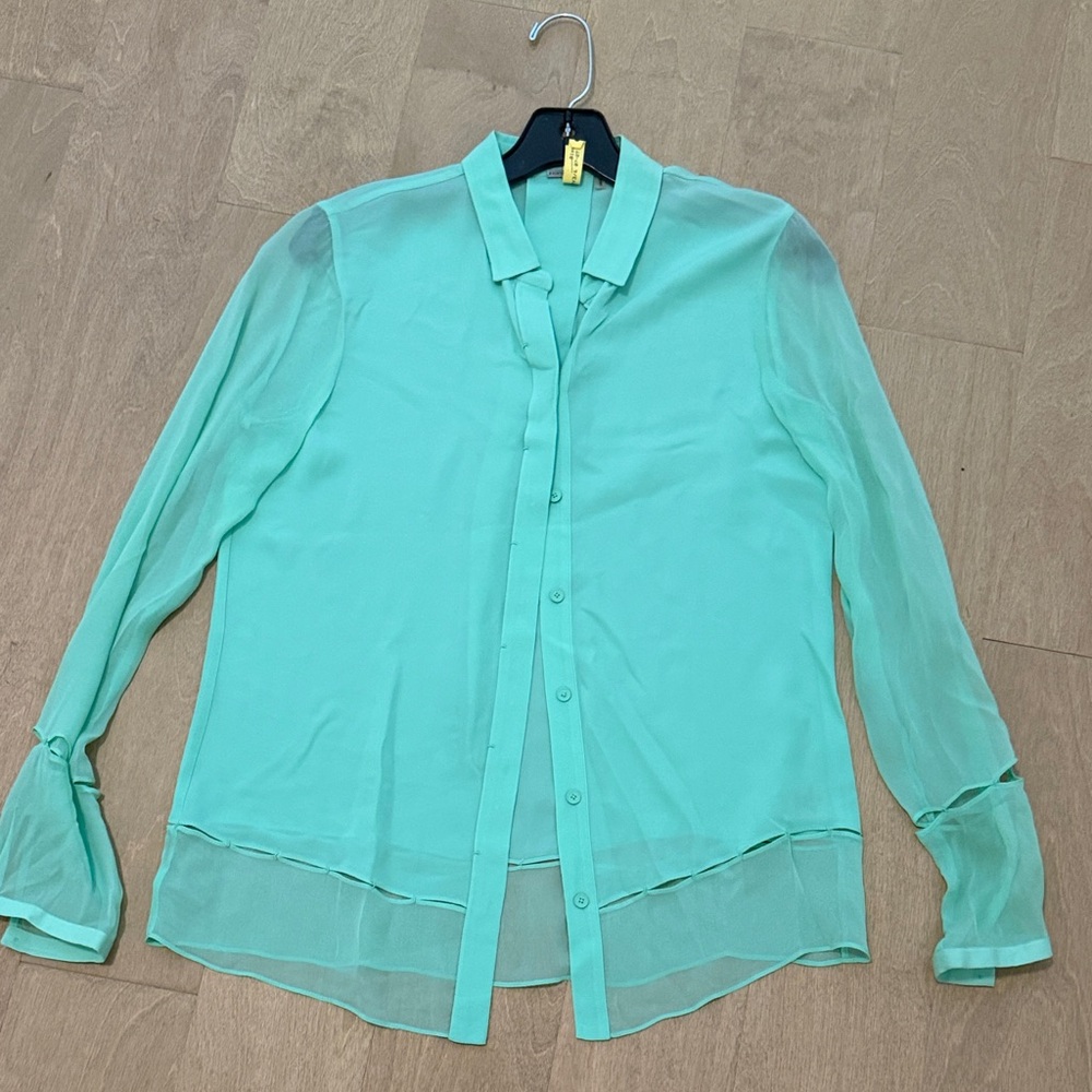EliE Tahari Sheer Mint Green Blouse XS